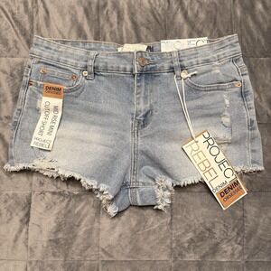 Y2K Project Rebel Juniors Sz 3 Mid Rise Mini Cut Off Denim Shorts NWT Streetwear